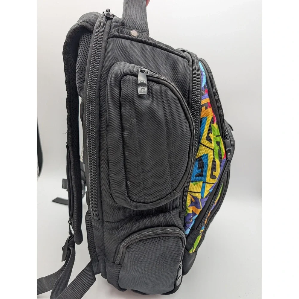Reign Total Body Fuel Backpack Black Multicolored Graffiti Print Gym Travel Bag